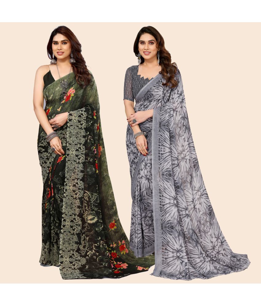     			ANAND SAREES Georgette Printed Saree With Blouse Piece - Multicolor ( Pack of 2 )