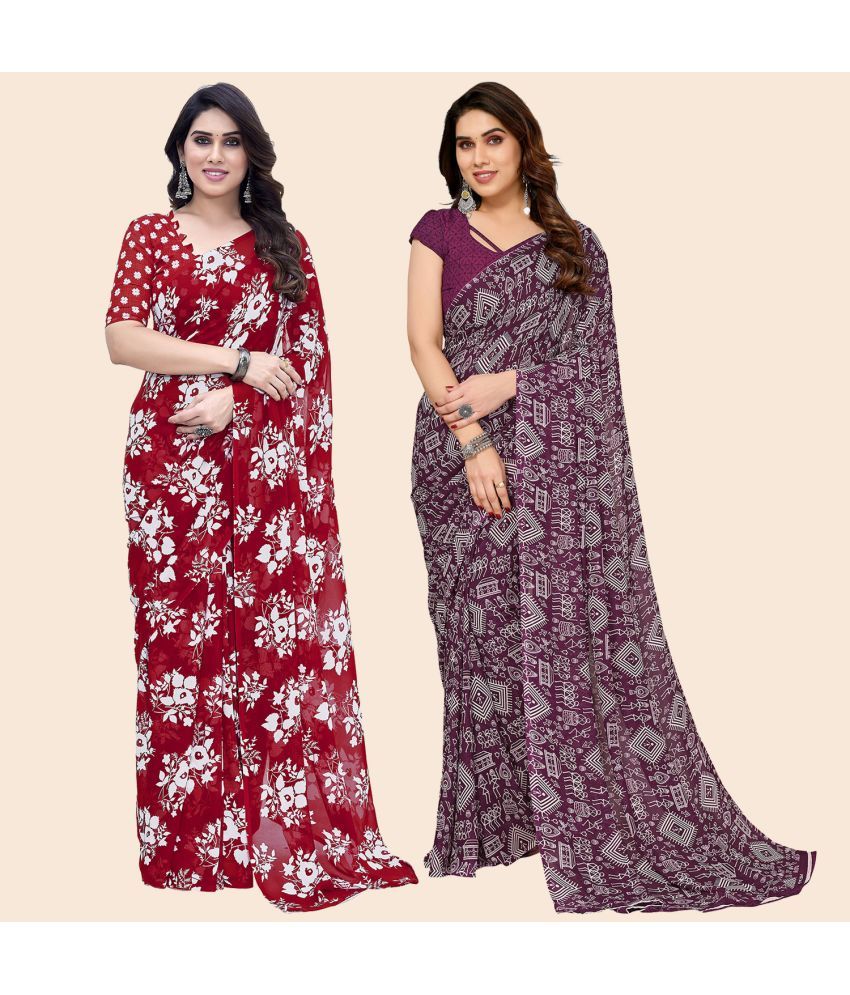     			ANAND SAREES Georgette Printed Saree With Blouse Piece - Multicolor ( Pack of 2 )