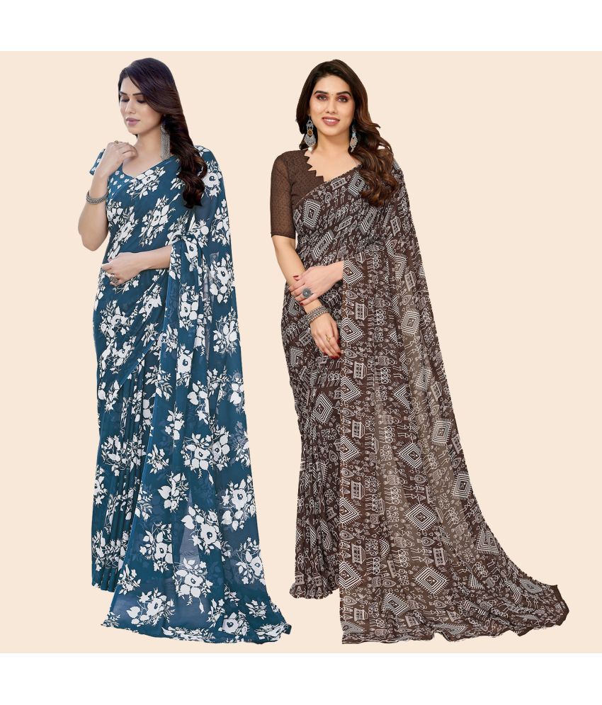     			ANAND SAREES Georgette Printed Saree With Blouse Piece - Multicolor ( Pack of 2 )