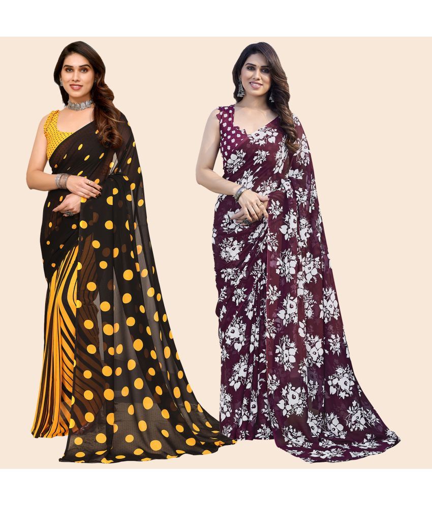     			ANAND SAREES Georgette Printed Saree With Blouse Piece - Multicolor ( Pack of 2 )