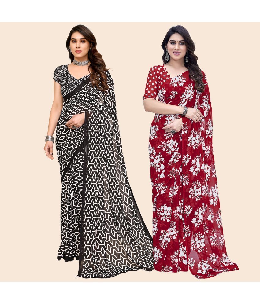     			ANAND SAREES Georgette Printed Saree With Blouse Piece - Multicolor ( Pack of 2 )