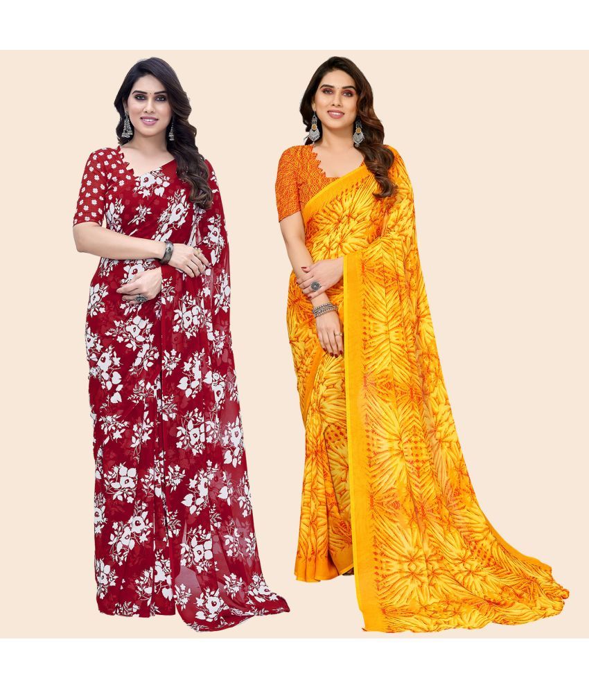     			ANAND SAREES Georgette Printed Saree With Blouse Piece - Multicolor ( Pack of 2 )