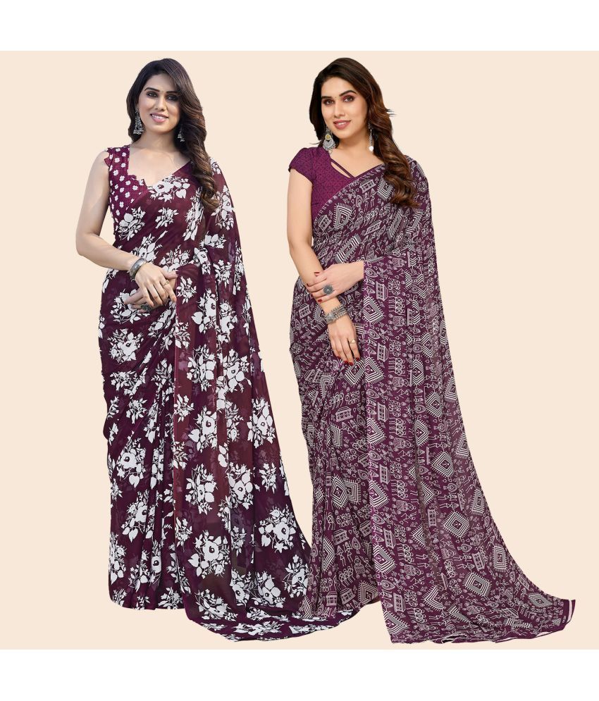     			ANAND SAREES Georgette Printed Saree With Blouse Piece - Multicolor ( Pack of 2 )