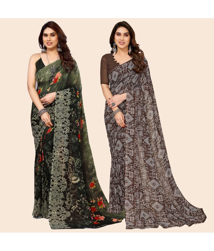     			ANAND SAREES Georgette Printed Saree With Blouse Piece - Multicolor ( Pack of 2 )