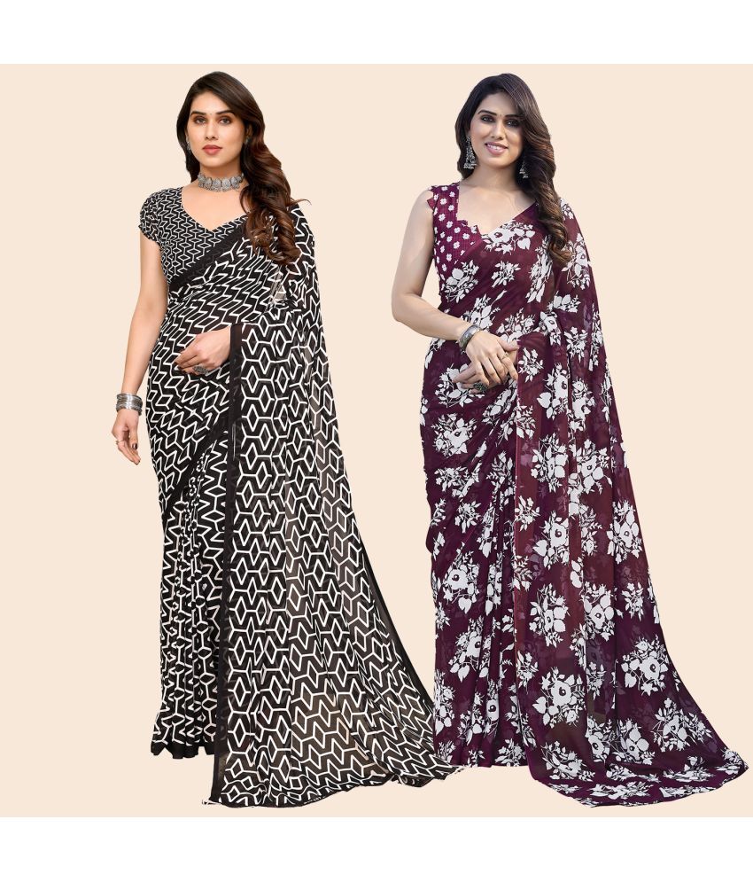     			ANAND SAREES Georgette Printed Saree With Blouse Piece - Multicolor ( Pack of 2 )