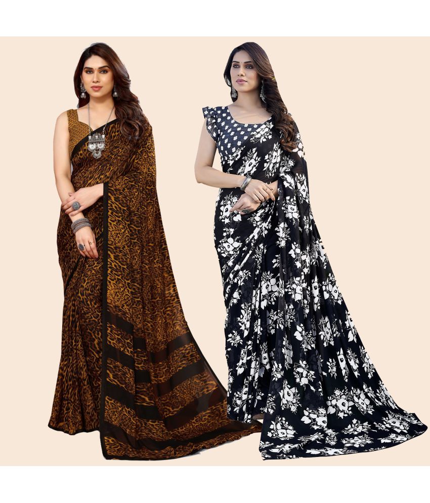     			ANAND SAREES Georgette Printed Saree With Blouse Piece - Multicolor ( Pack of 2 )