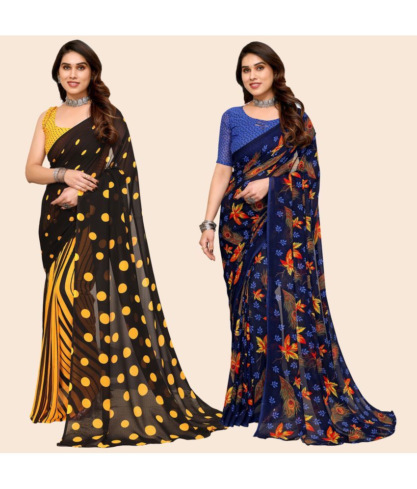     			ANAND SAREES Georgette Printed Saree With Blouse Piece - Multicolor ( Pack of 2 )