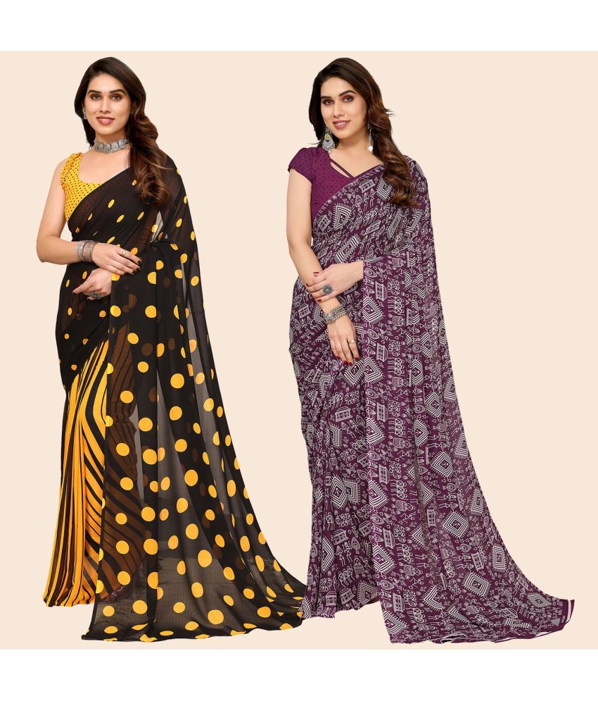     			ANAND SAREES Georgette Printed Saree With Blouse Piece - Multicolor ( Pack of 2 )