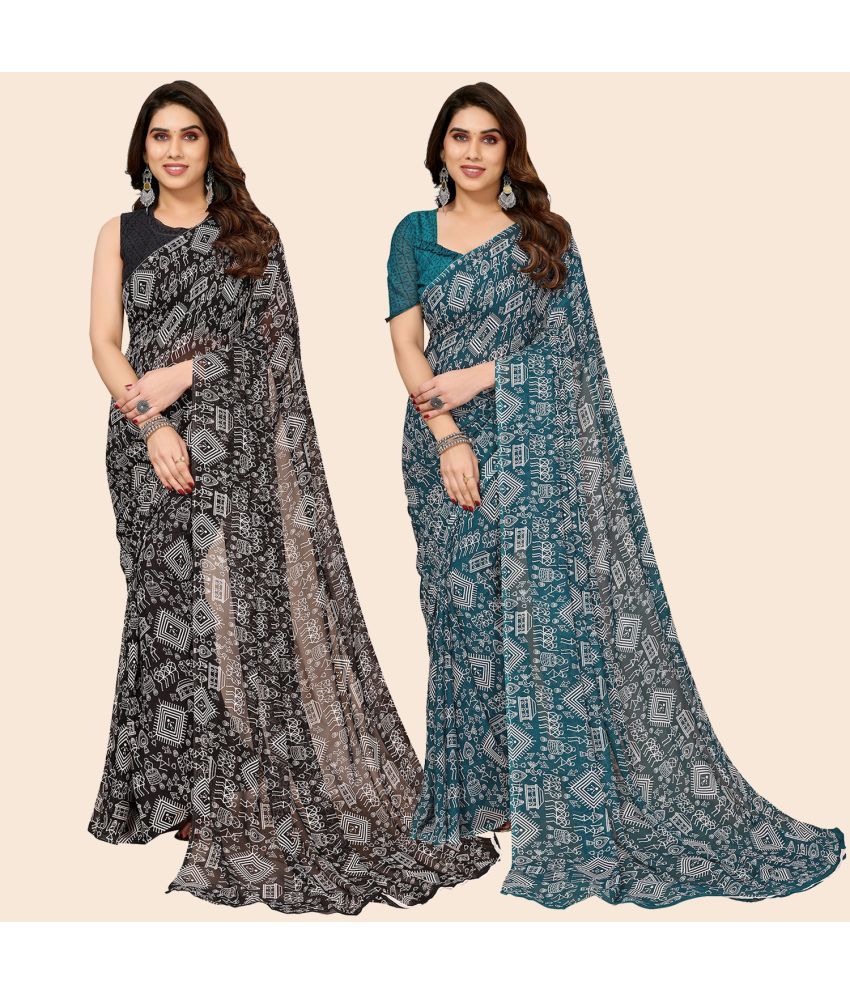     			ANAND SAREES Georgette Printed Saree With Blouse Piece - Multicolor ( Pack of 2 )