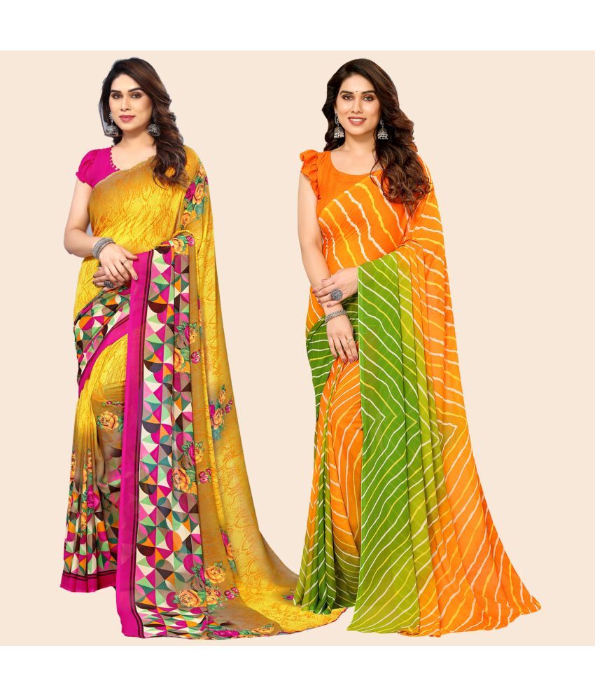     			ANAND SAREES Georgette Printed Saree With Blouse Piece - Multicolor ( Pack of 2 )