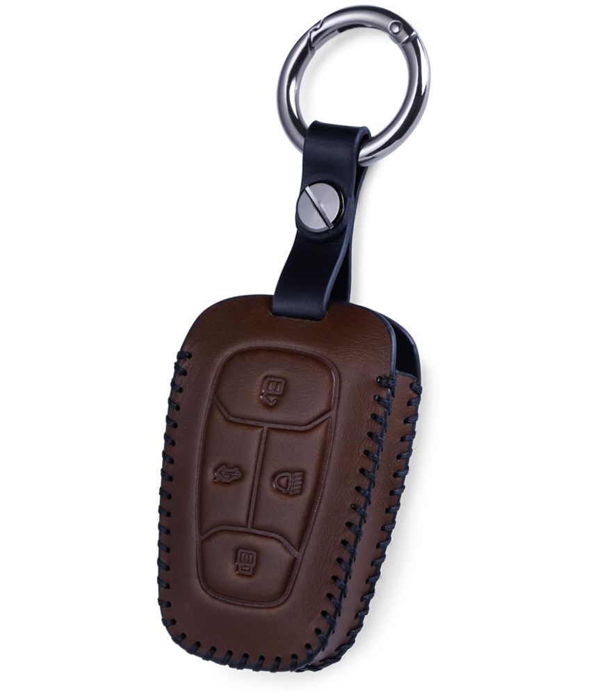     			Car Styling Soft Handmade Leather Key Cover Compatible with TATA NEXON, Harrier, ALTROZ, TIGOR BS6, Safari 2021 Safari Gold, Punch 4 Button Smart Key