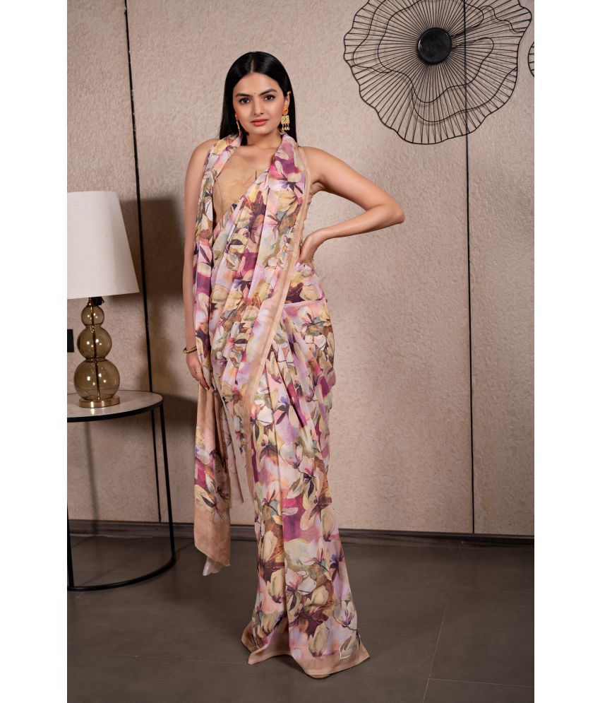     			Chashni Art Silk Printed Saree With Blouse Piece - Indigo ( Pack of 1 )