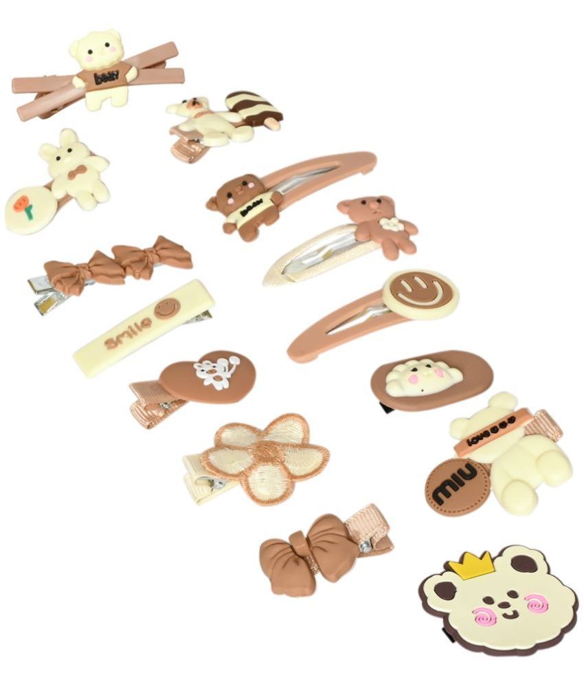     			FASHION FRILL Brown Hair Clip ( Pack of 12 )