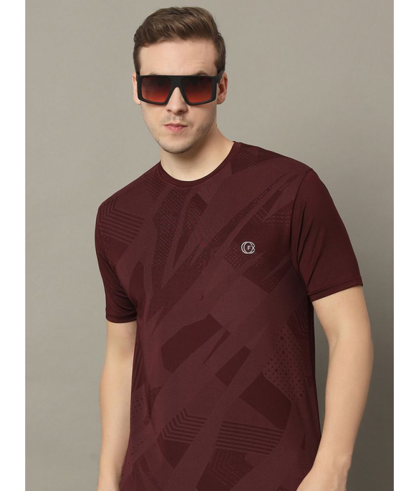     			FXSPORTS Polyester Regular Fit Self Design Half Sleeves Men's T-Shirt - Maroon ( Pack of 1 )