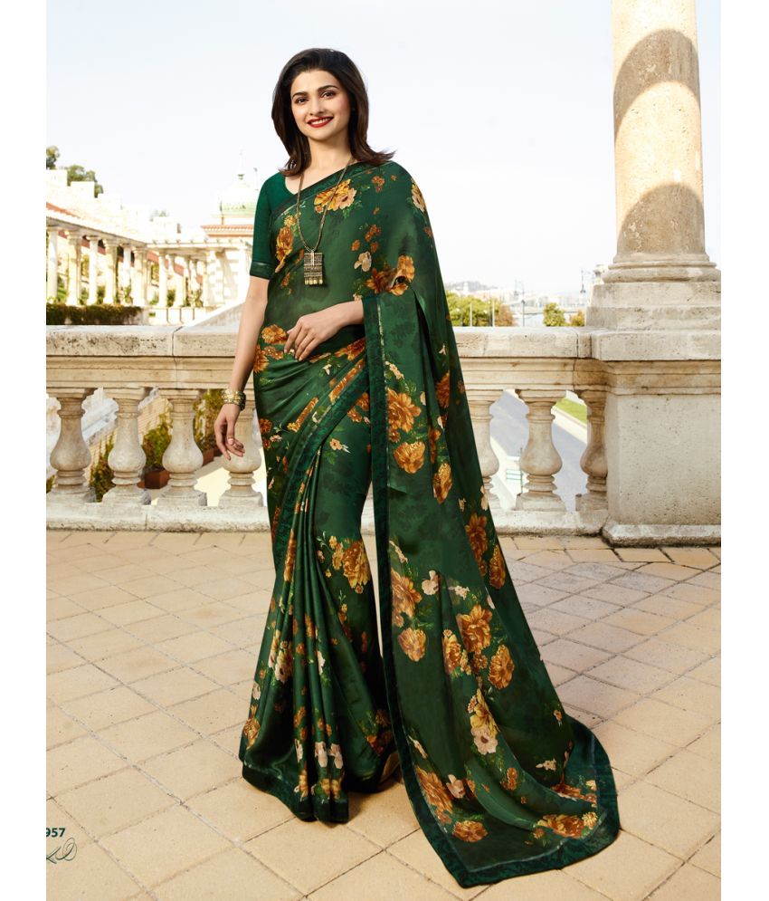     			Gazal Fashions Georgette Printed Saree With Blouse Piece - Green ( Pack of 1 )