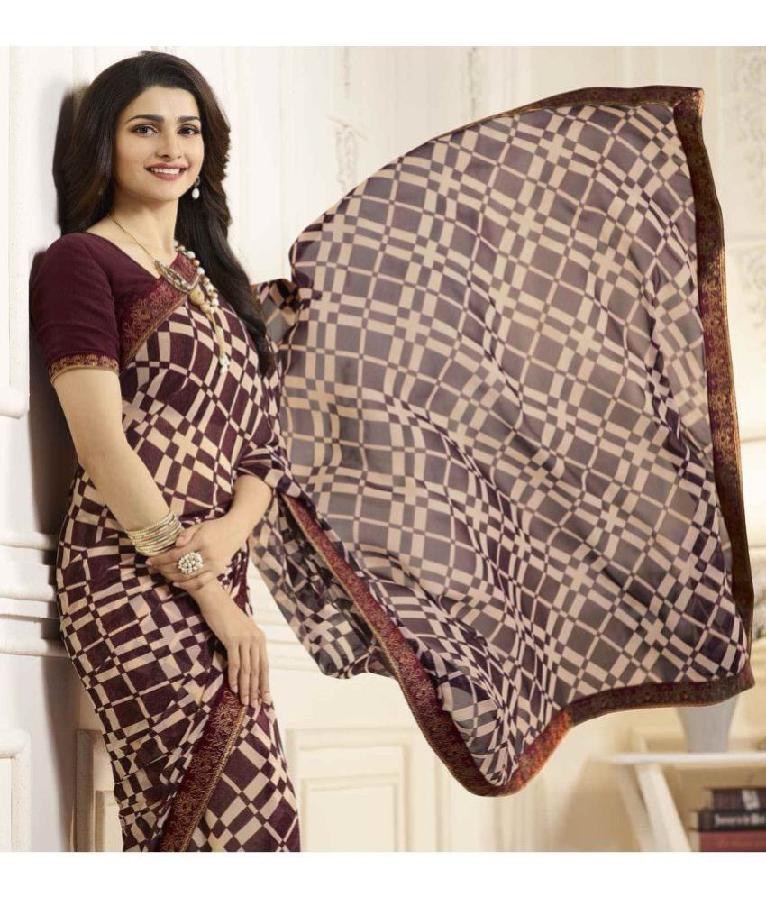     			Gazal Fashions Georgette Printed Saree With Blouse Piece - Maroon ( Pack of 1 )