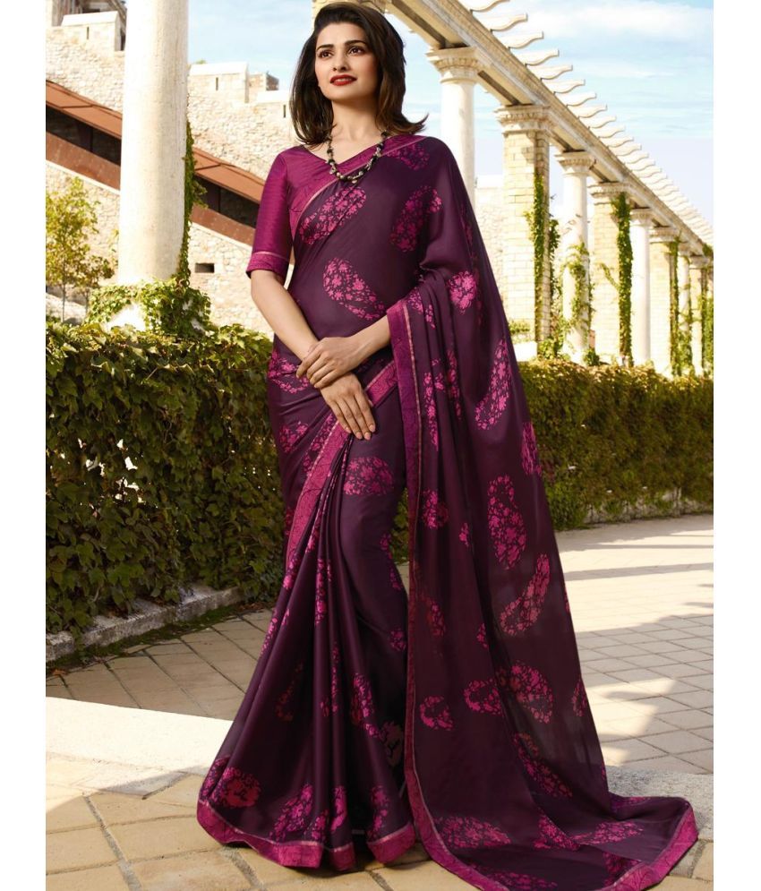     			Gazal Fashions Georgette Printed Saree With Blouse Piece - Wine ( Pack of 1 )