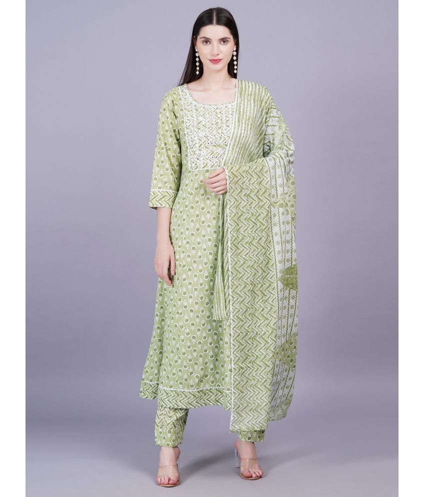     			HIGHLIGHT FASHION EXPORT Cotton Printed Kurti With Pants Women's Stitched Salwar Suit - Green ( Pack of 1 )