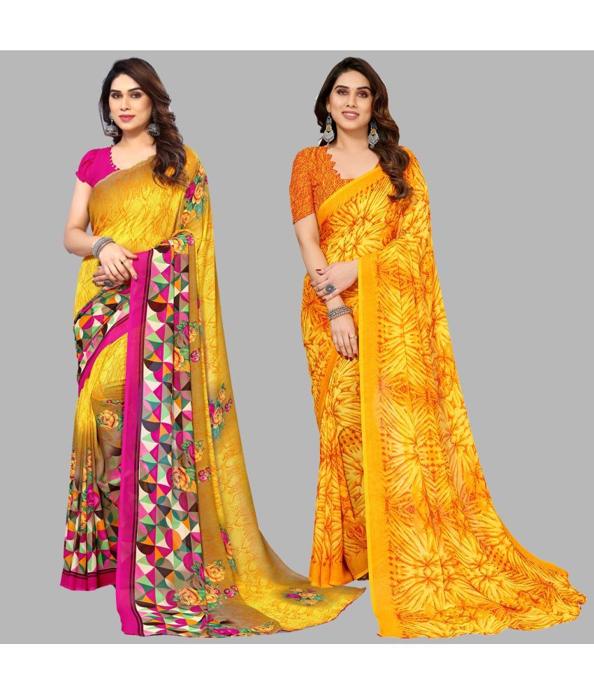     			Kashvi Sarees Georgette Printed Saree With Blouse Piece - Multicolor ( Pack of 2 )