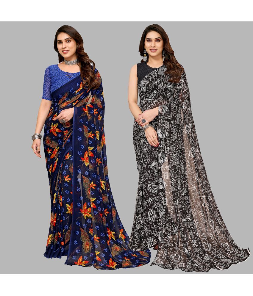     			Kashvi Sarees Georgette Printed Saree With Blouse Piece - Multicolor ( Pack of 2 )