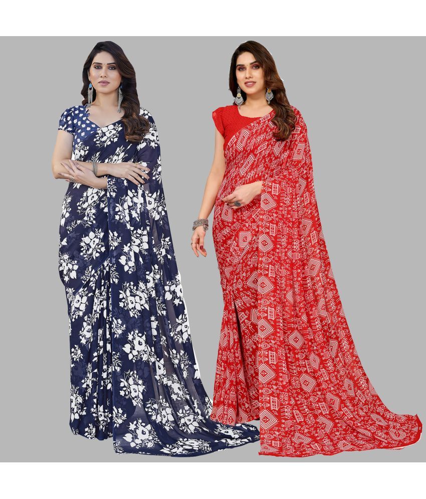     			Kashvi Sarees Georgette Printed Saree With Blouse Piece - Multicolor ( Pack of 2 )