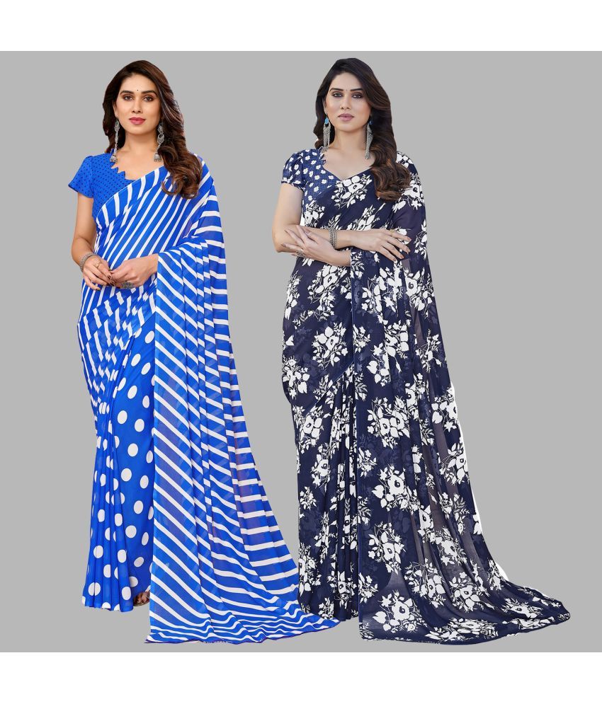     			Kashvi Sarees Georgette Printed Saree With Blouse Piece - Multicolor ( Pack of 2 )