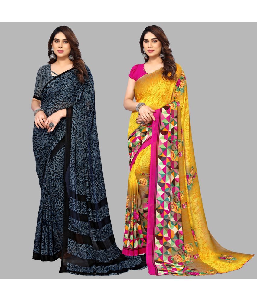     			Kashvi Sarees Georgette Printed Saree With Blouse Piece - Multicolor ( Pack of 2 )