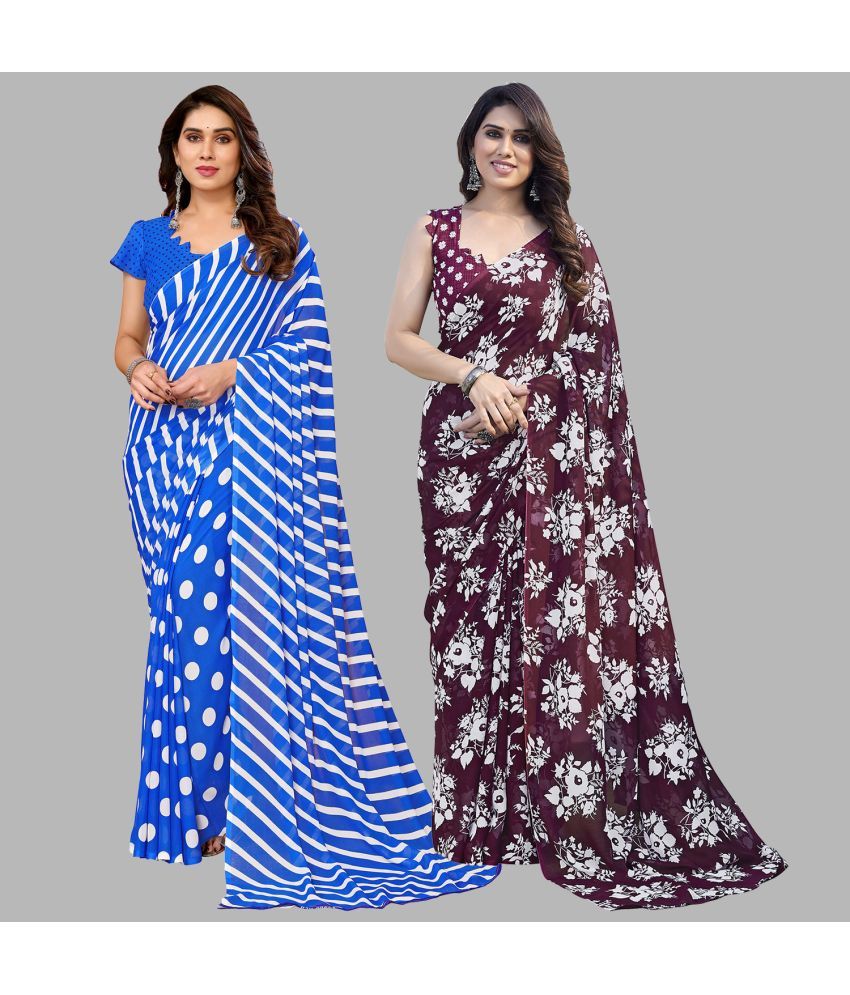     			Kashvi Sarees Georgette Printed Saree With Blouse Piece - Multicolor ( Pack of 2 )