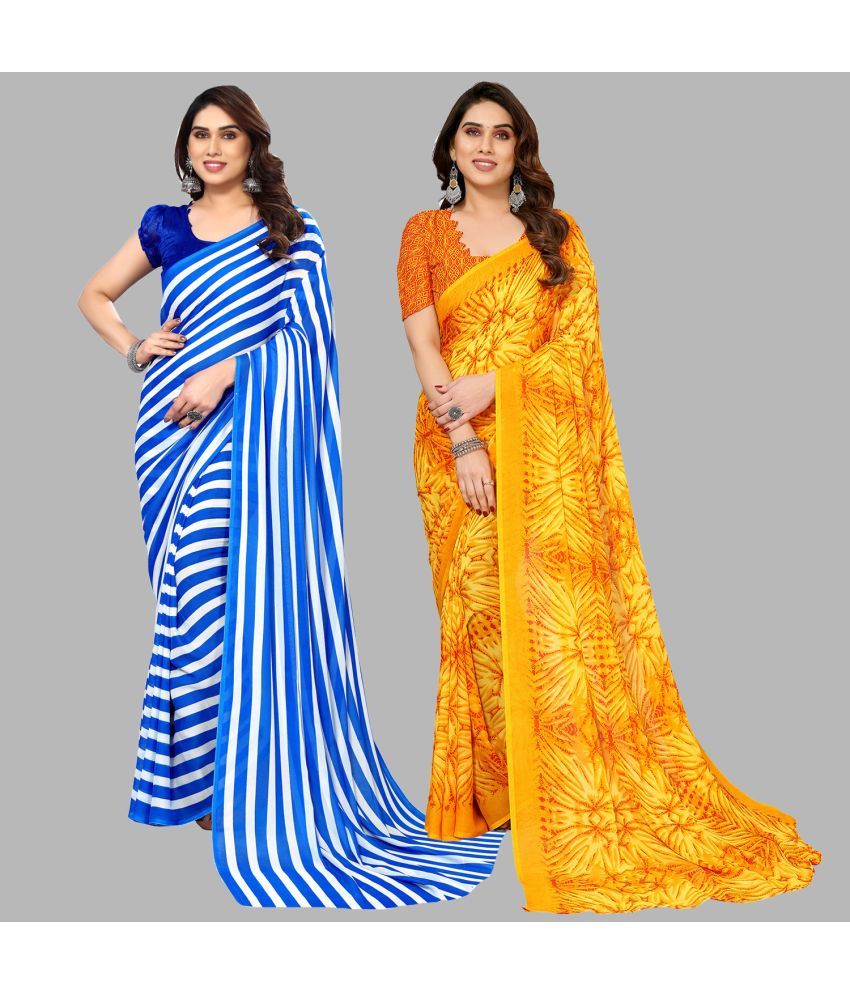     			Kashvi Sarees Georgette Printed Saree With Blouse Piece - Multicolor ( Pack of 2 )