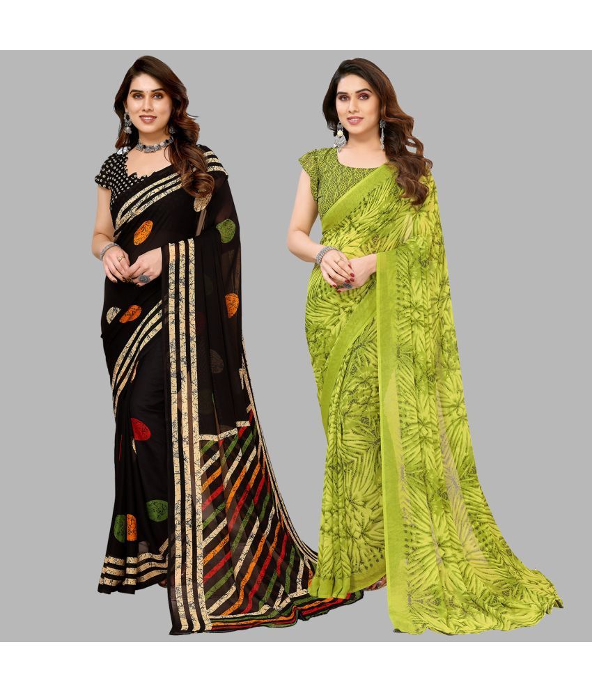     			Kashvi Sarees Georgette Printed Saree With Blouse Piece - Multicolor ( Pack of 2 )