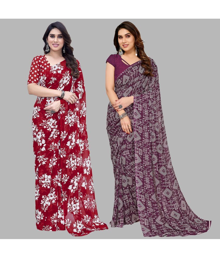     			Kashvi Sarees Georgette Printed Saree With Blouse Piece - Multicolor ( Pack of 2 )