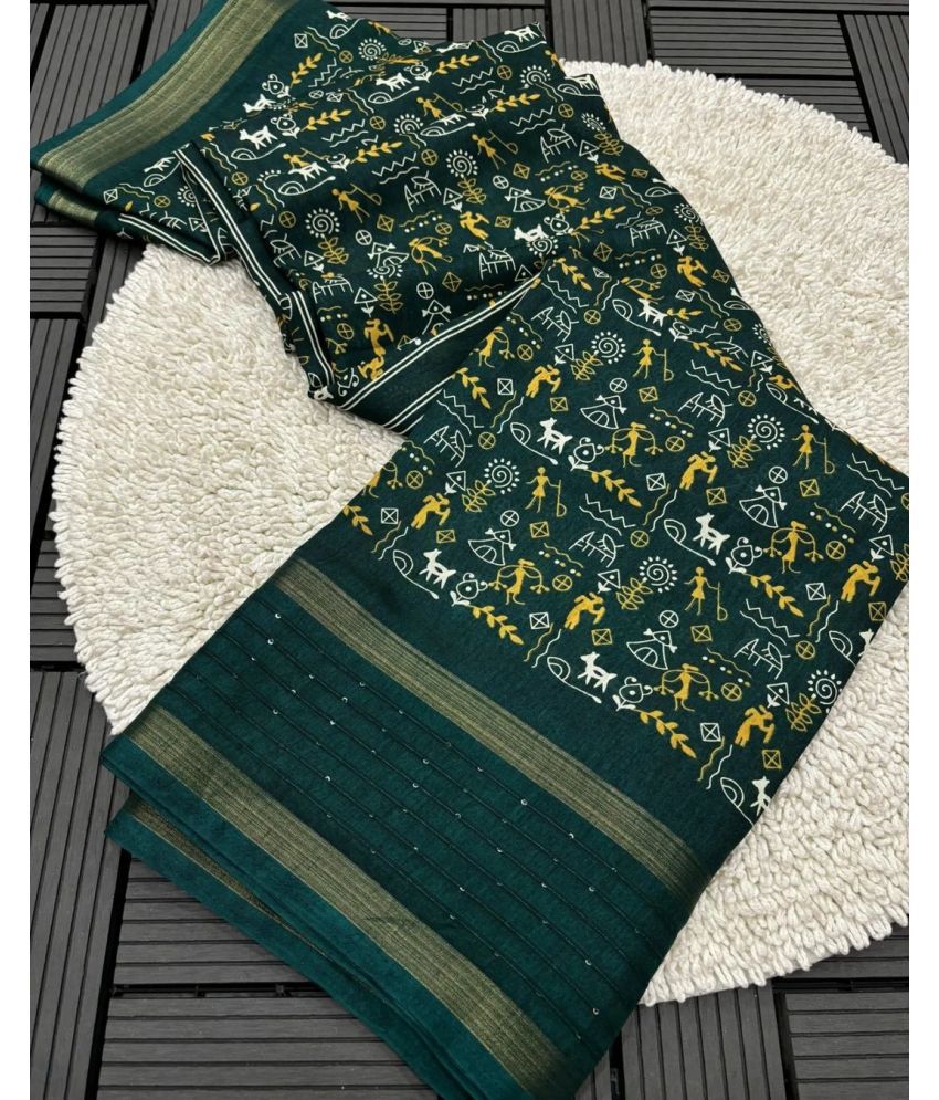     			NIKKARYA Silk Blend Woven Saree With Blouse Piece - Green ( Pack of 1 )