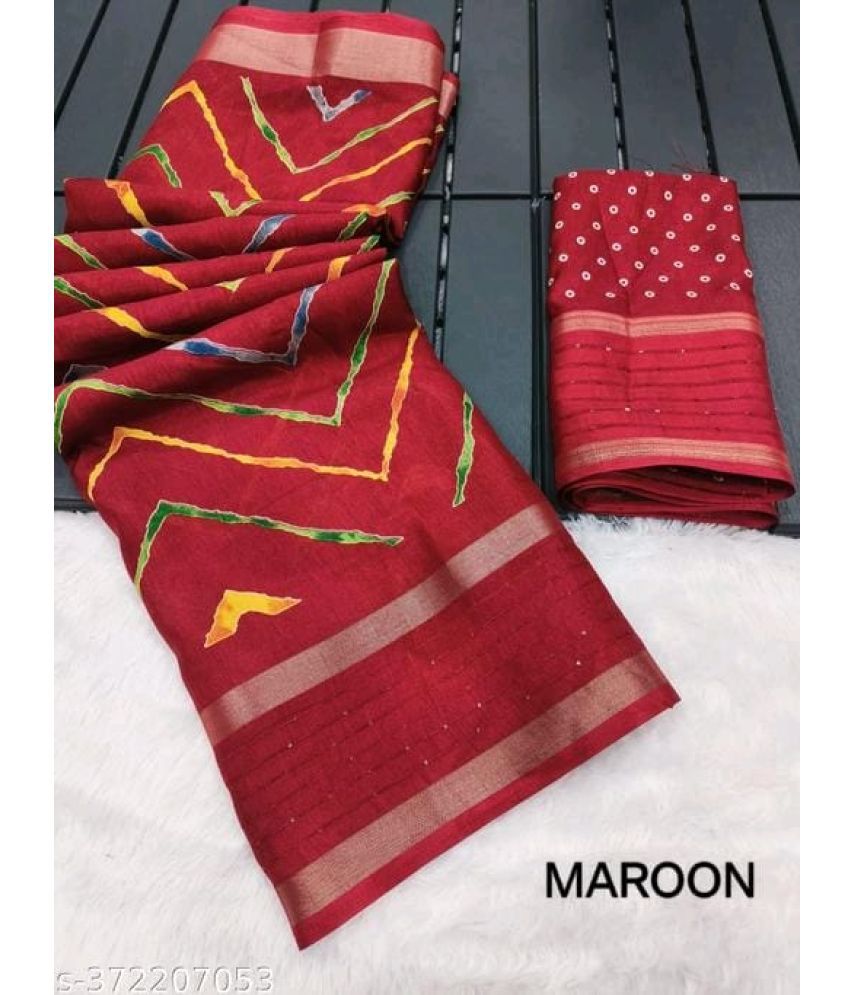     			NIKKARYA Silk Blend Woven Saree With Blouse Piece - Maroon ( Pack of 1 )