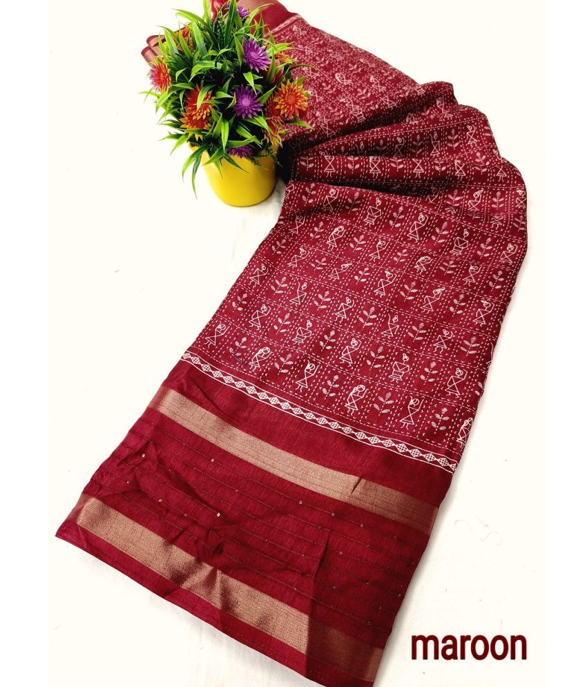     			NIKKARYA Silk Blend Woven Saree With Blouse Piece - Maroon ( Pack of 1 )