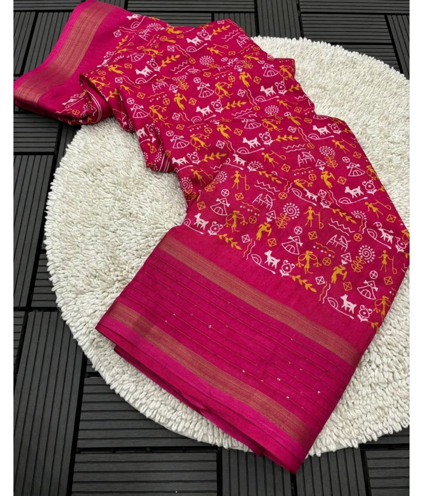     			NIKKARYA Silk Blend Woven Saree With Blouse Piece - Pink ( Pack of 1 )