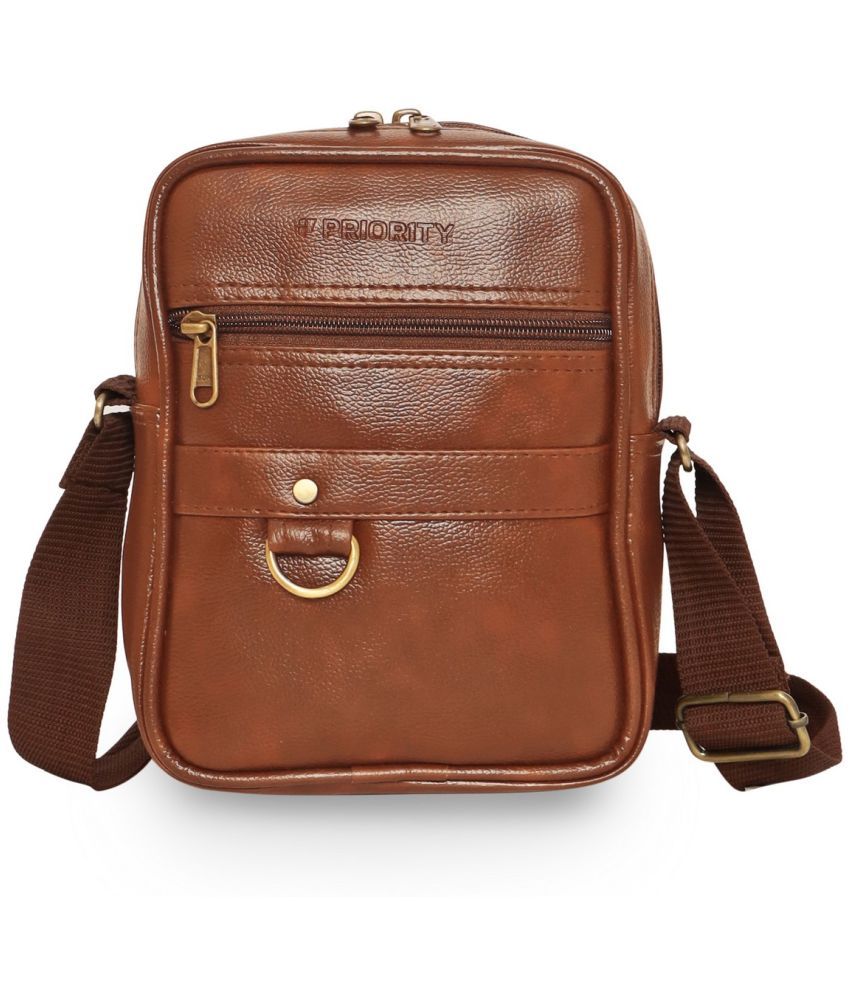     			Priority Tan Solid Messenger Bag