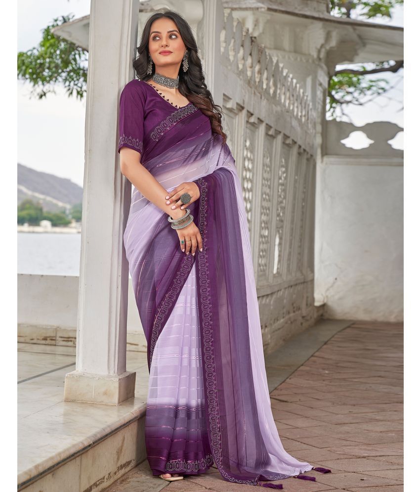     			Samah Georgette Embellished Saree With Blouse Piece - Purple ( Pack of 1 )