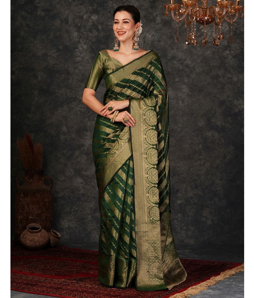     			Samah Silk Blend Woven Saree With Blouse Piece - Green ( Pack of 1 )