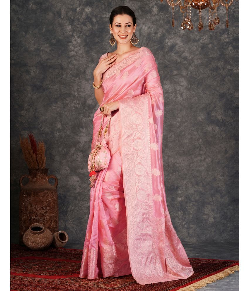     			Samah Silk Blend Woven Saree With Blouse Piece - Pink ( Pack of 1 )