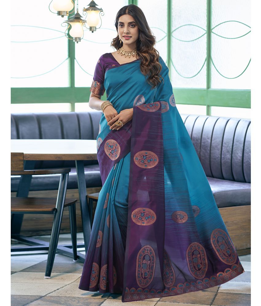     			Satrani Silk Blend Self Design Saree With Blouse Piece - Teal ( Pack of 1 )