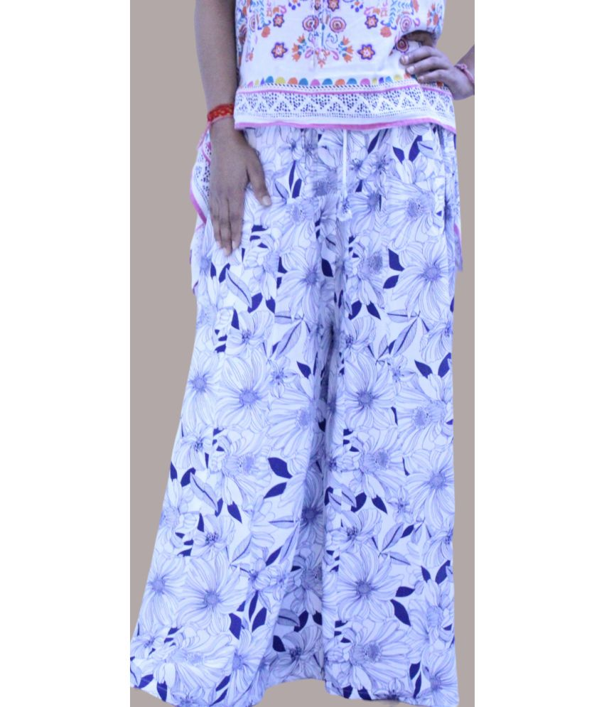     			Shubh paridhaan White,Light Blue Cotton Blend Flared Women's Palazzos ( Pack of 1 )