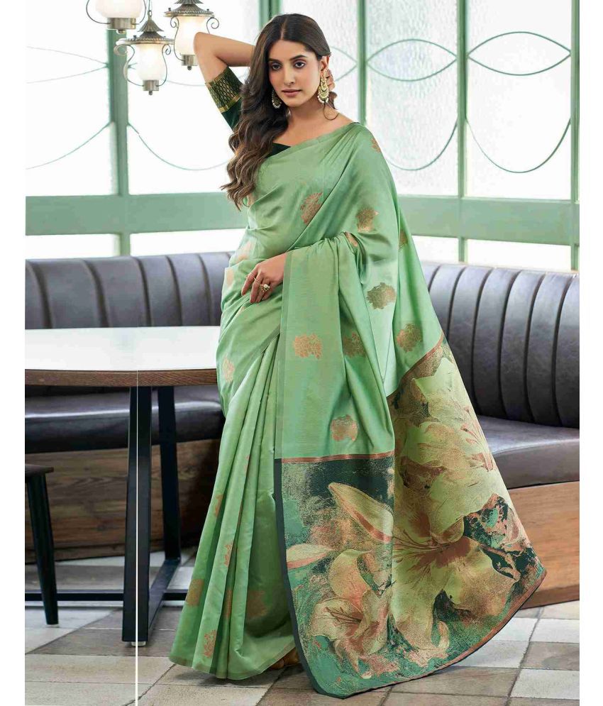     			YUG ART Banarasi Silk Self Design Saree With Blouse Piece - Light Green ( Pack of 1 )