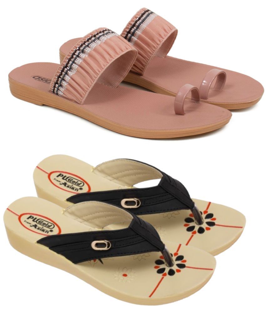     			ASIAN Peach Women's Leather Slipper