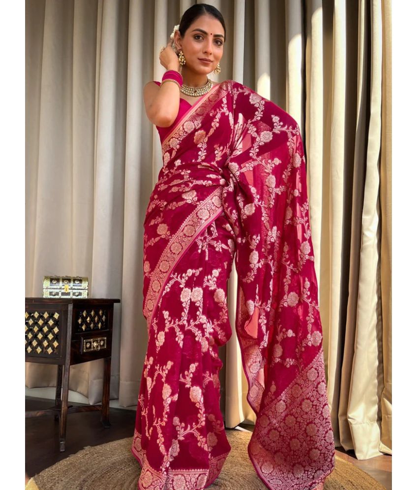     			Balaji's Banarasi Silk Embellished Saree With Blouse Piece - Pink ( Pack of 1 )