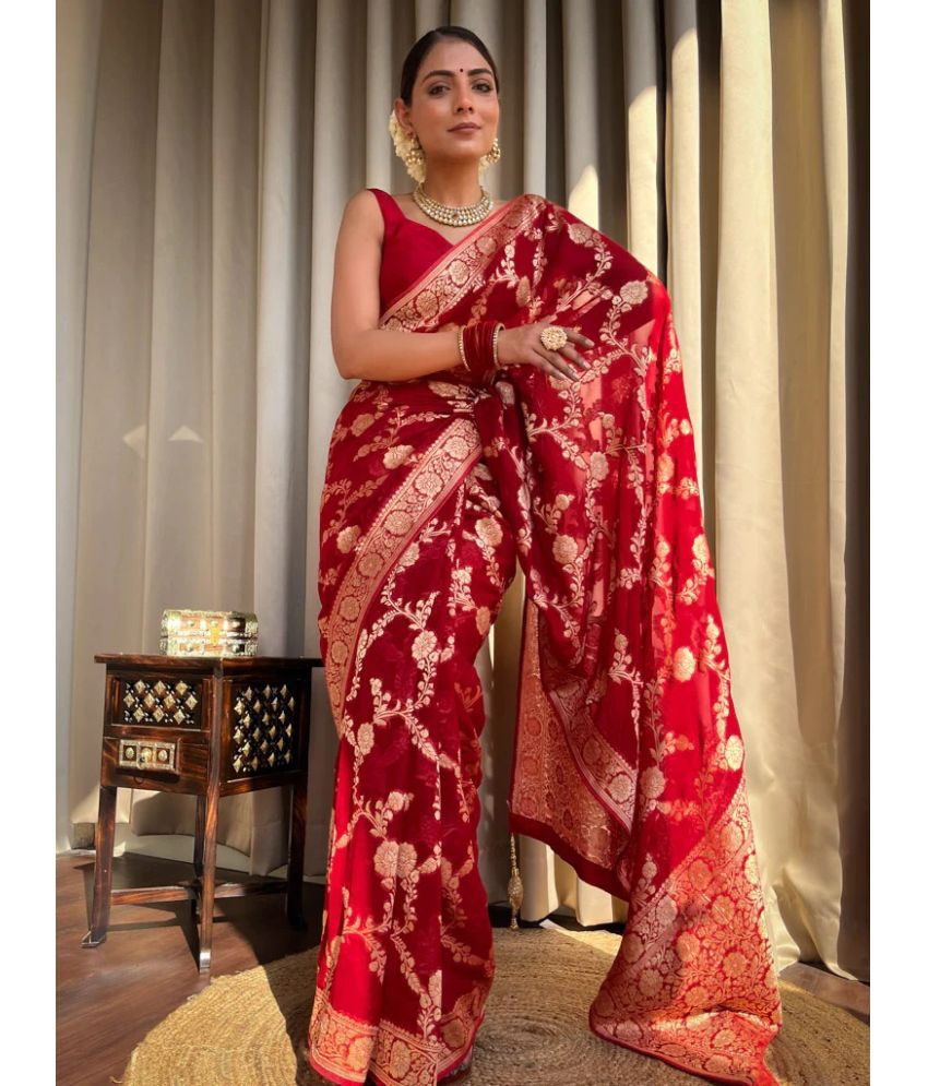     			Balaji's Banarasi Silk Embellished Saree With Blouse Piece - Red ( Pack of 1 )