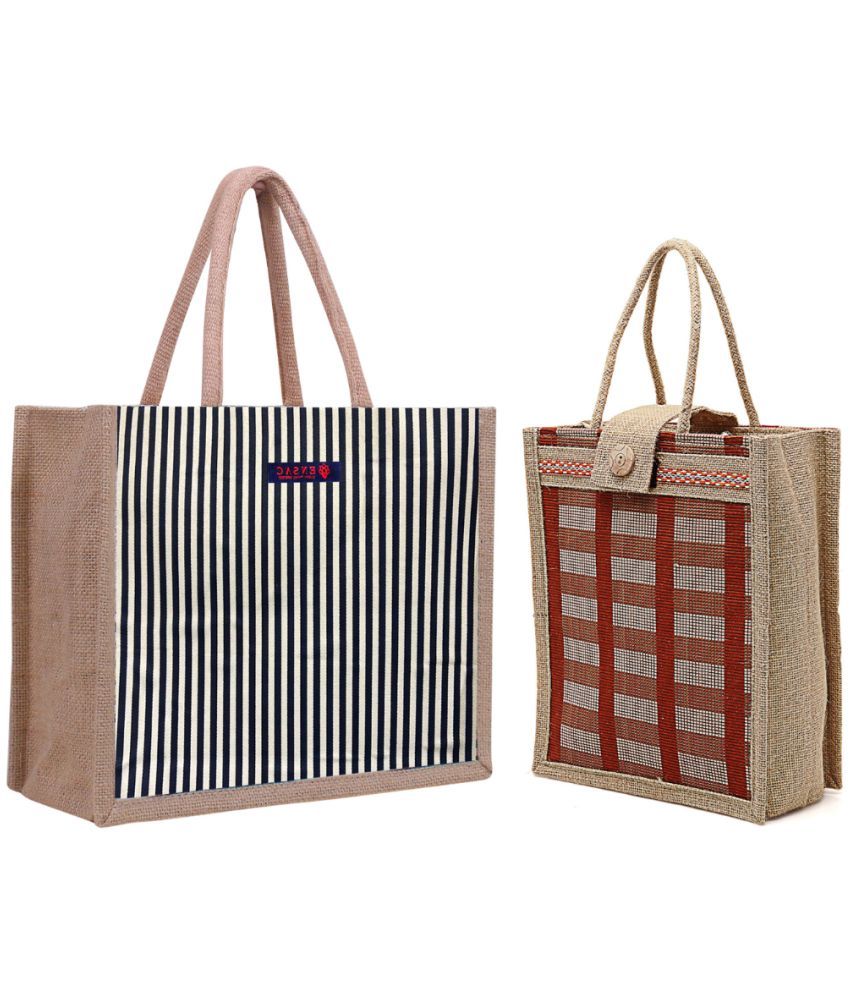     			ENSAC Brown Jute Lunch Bag Pack of 2