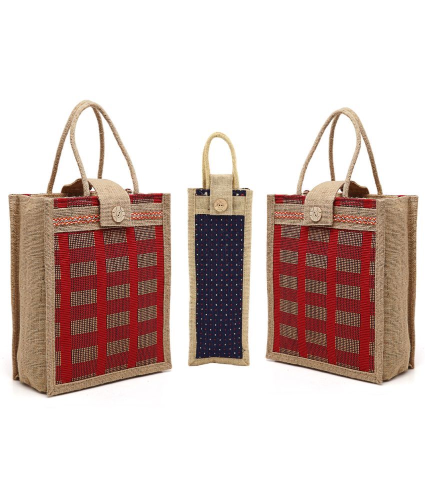     			ENSAC Red Jute Lunch Bag Pack of 3