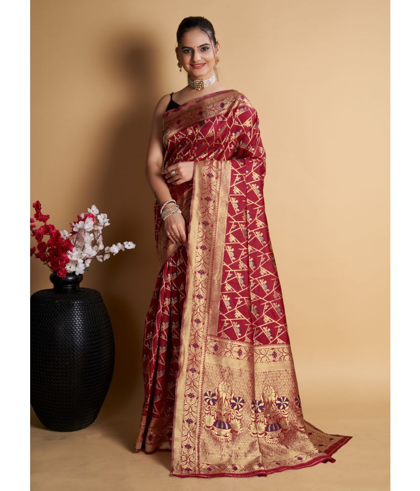     			GARIYA Art Silk Embellished Saree With Blouse Piece - Red ( Pack of 1 )