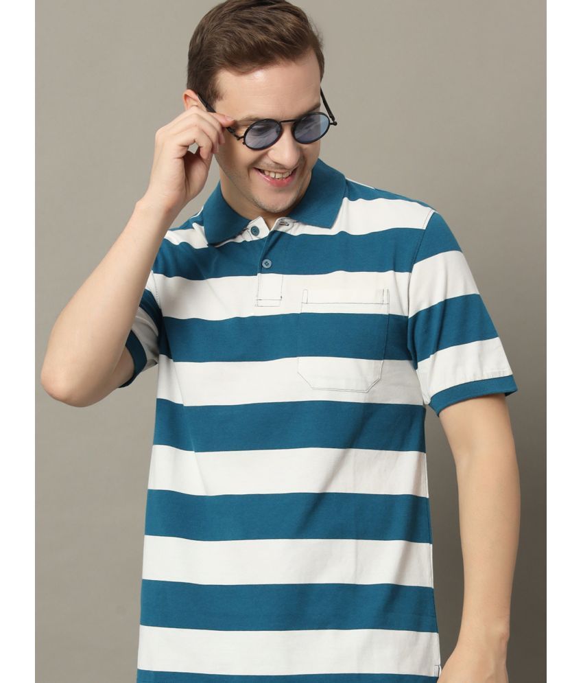     			GET GOLF Cotton Blend Regular Fit Striped Half Sleeves Men's Polo T Shirt - Aqua ( Pack of 1 )