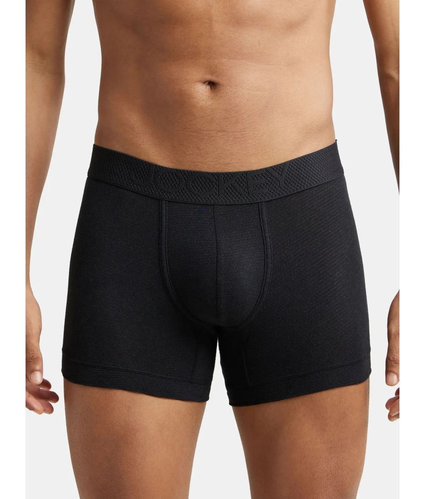     			Jockey LM06 Men Bamboo Cotton Elastane Stretch Breathable Mesh Trunk - Black Melange